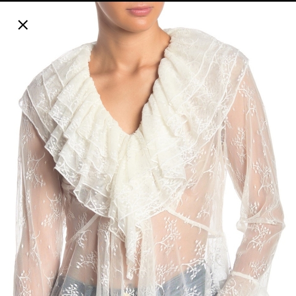 NWT:Ivory See-Through Ruffle Trim Blouse - Picture 1 of 5